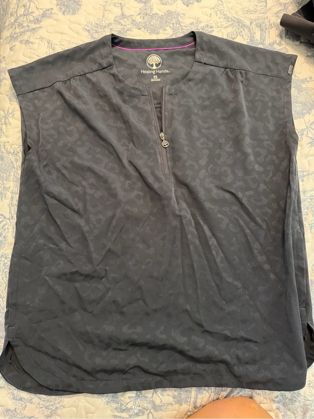 healing hands Gray Subtle Leopard-Print Mock Zip Top